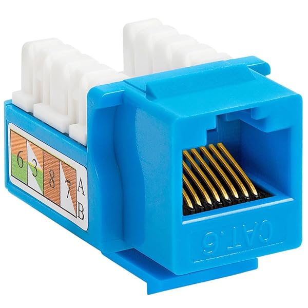 Cmple 90 Degree RJ45 Keystone Jack Cat6 - Punch Down Connectors for Wall Plates & Patch Panels - Blue