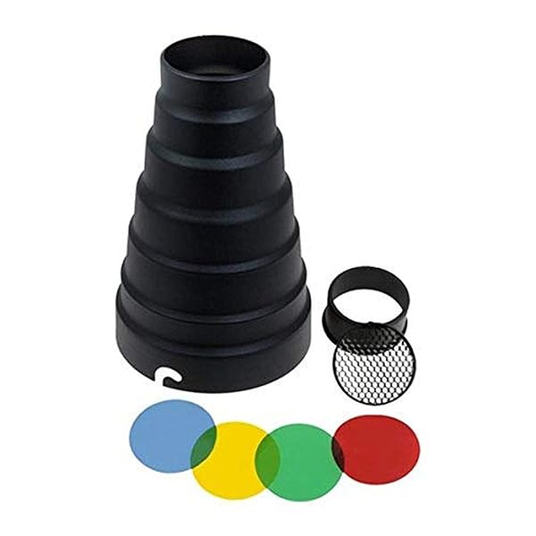 Fotodiox Snoot Kit with 20 Degree Grid and 5 Gel Filters Compatible with Elinchrom Mount Studio Flash and LED Lights