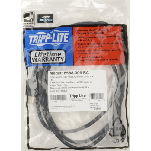 TRIPP LITE Tripp Lite 6-ft High Speed HDMI Cable with Right Angle Connector - Ultra HD 4K x 2K Digital Video & Audio (P568-006-RA) - View 3 of 4