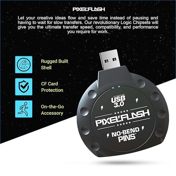 PixelFlash PixelFlash CF Card Reader - USB 3.0 Compact Flash Adapter with Rugged Design & No-Bend Pins for Fast Data Transfer - View 8 of 10