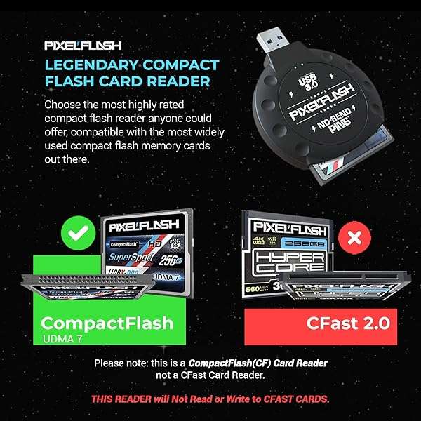 PixelFlash PixelFlash CF Card Reader - USB 3.0 Compact Flash Adapter with Rugged Design & No-Bend Pins for Fast Data Transfer - View 10 of 10