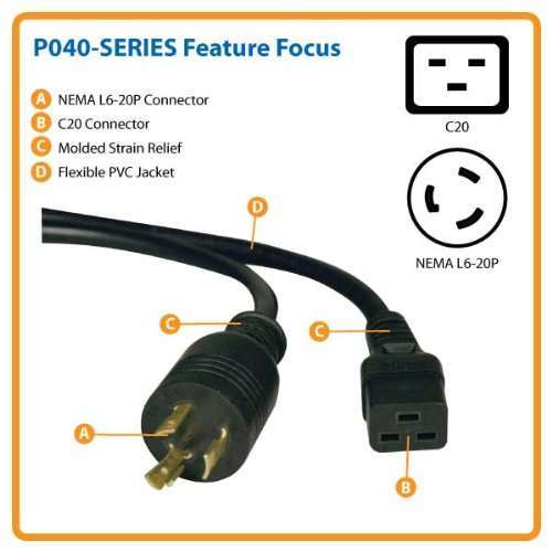 TRIPP LITE Tripp Lite 6-ft Heavy-Duty Power Cord 20A 12AWG for PDU & UPS (IEC-320-C19 to NEMA L6-20P) - Reliable Black Cable - View 4 of 5