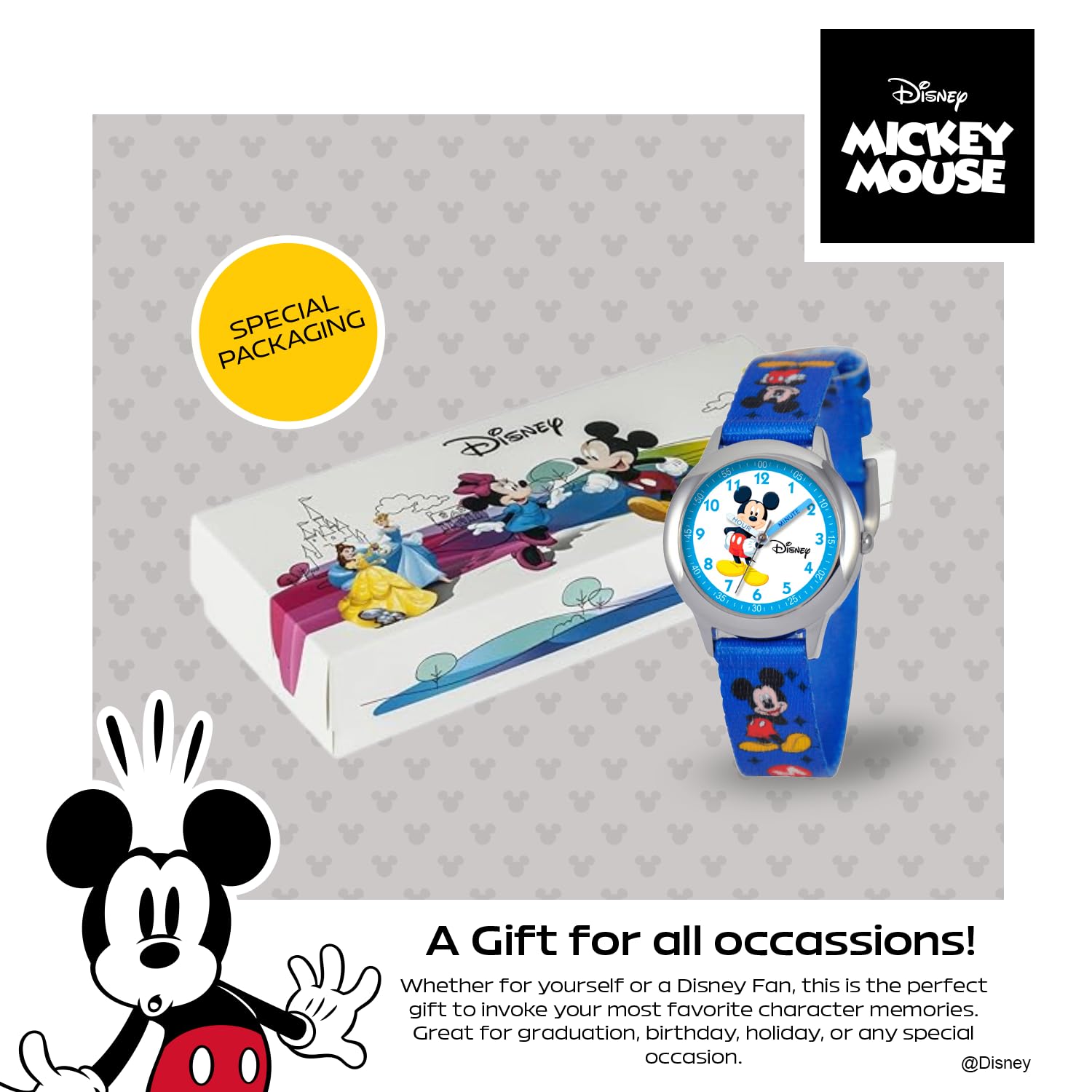 Disney Kids Time Teacher Mickey Mouse Stainless Steel Watch with Printed Nylon Band for Easy Learning - View 6 of 6