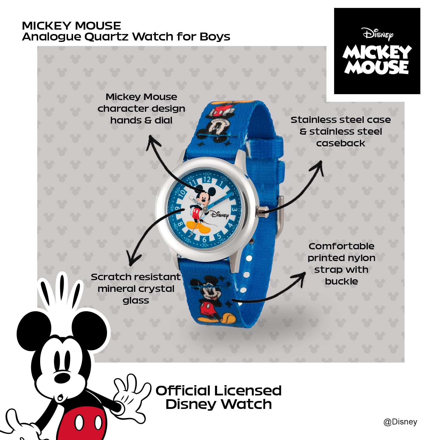 Disney Disney Mickey Mouse Kids Stainless Steel Time Teacher Analog Quartz Watch - View 2 of 6