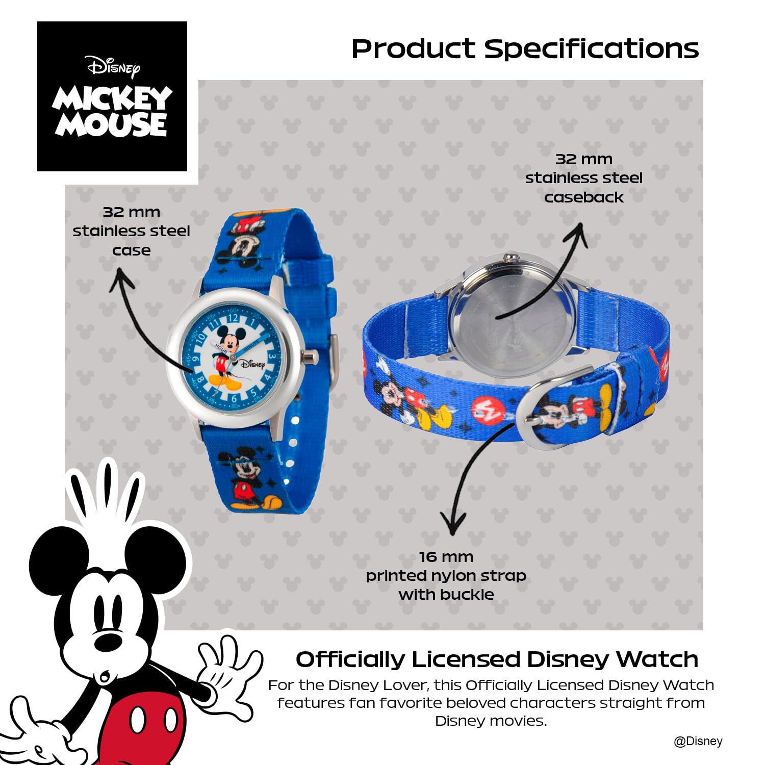 Disney Disney Mickey Mouse Kids Stainless Steel Time Teacher Analog Quartz Watch - View 3 of 6