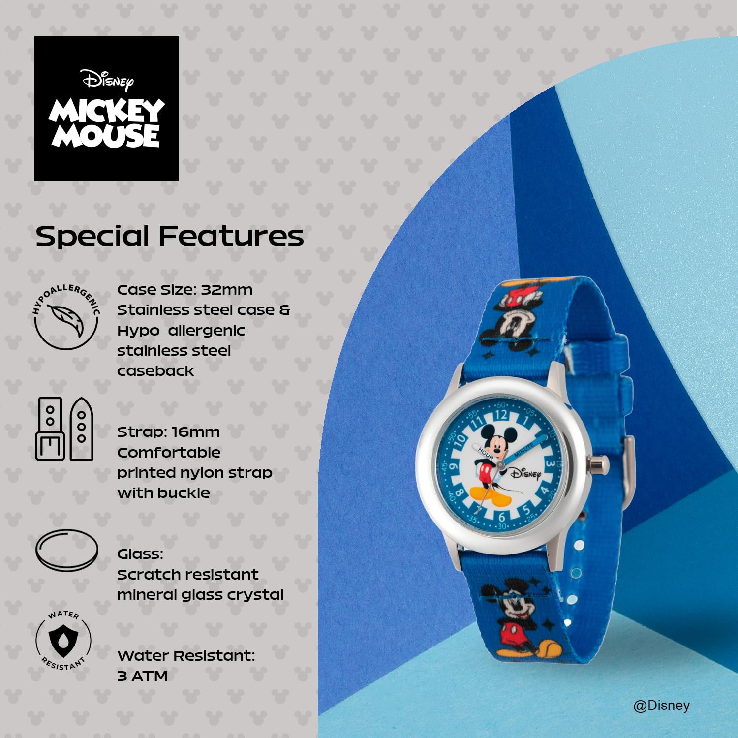 Disney Disney Mickey Mouse Kids Stainless Steel Time Teacher Analog Quartz Watch - View 4 of 6