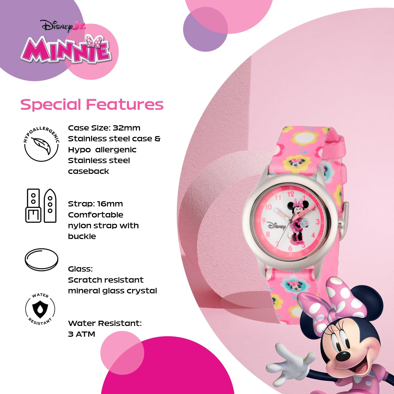 Disney Disney Kids Minnie Mouse Time Teacher Stainless Steel Watch for Easy Learning and Fun - View 4 of 6