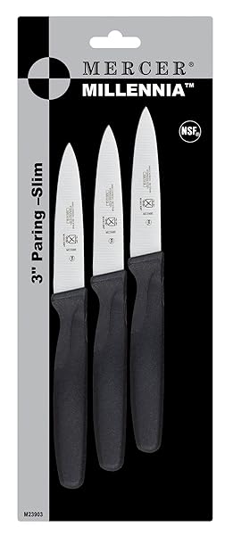 Mercer Culinary Mercer Culinary M23903 Millennia 3-Pack Slim Paring Knives - 3-Inch Black Handle Kitchen Essential
