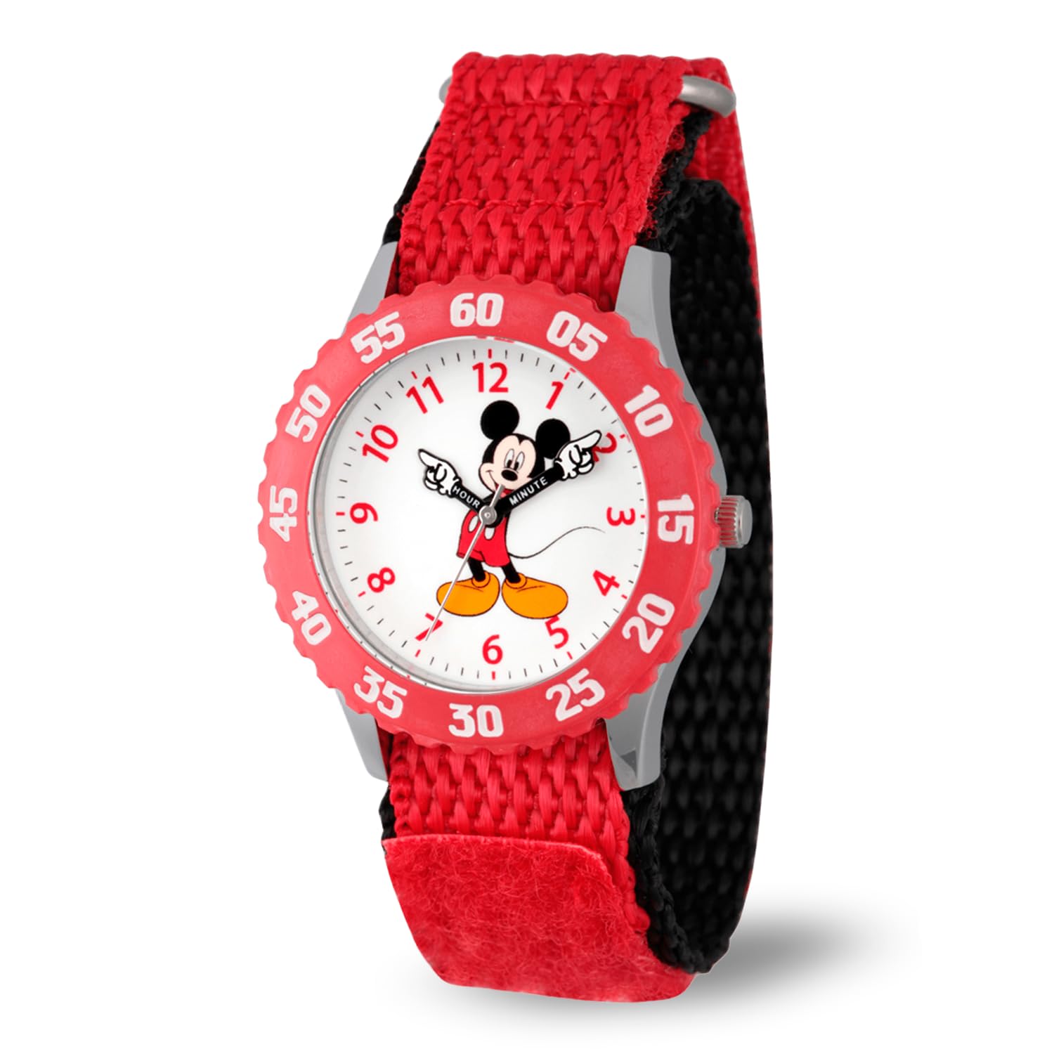 Disney Mickey Mouse Kids Bezel Stainless Steel Time Teacher Analog Nylon Strap Watch for Boys and Girls