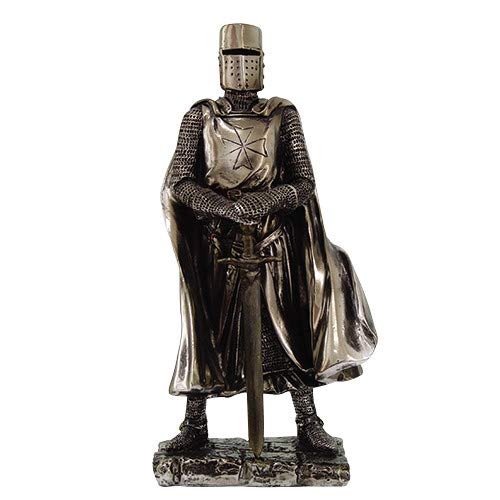 Pacific Giftware "7" Crusader Knight Statue - Silver Finish Cold Cast Resin Collectible (8712)"