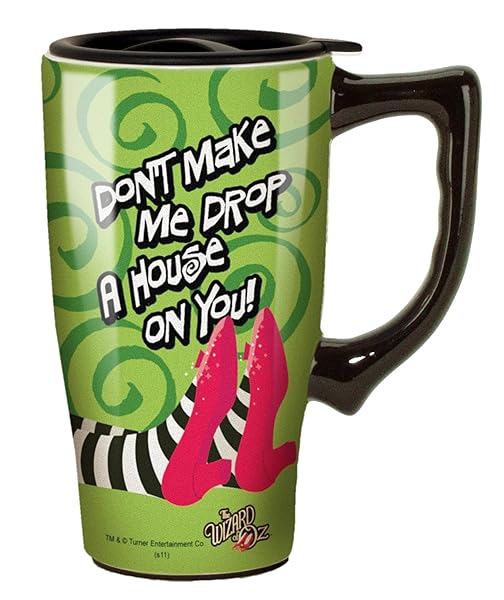 Spoontiques Spoontiques Wizard of Oz Ceramic Travel Coffee Mug with Lid and Handle Double Walled for Hot and Cold Beverages Microwave Dishwasher Safe