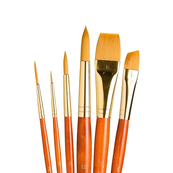 Princeton Princeton Real Value Series 9100 Paint Brush Sets for Acrylic, Oil & Watercolor - Syn-Gold Taklon Brushes (Rnd, Liner, Shader, Wash) - View 2 of 8