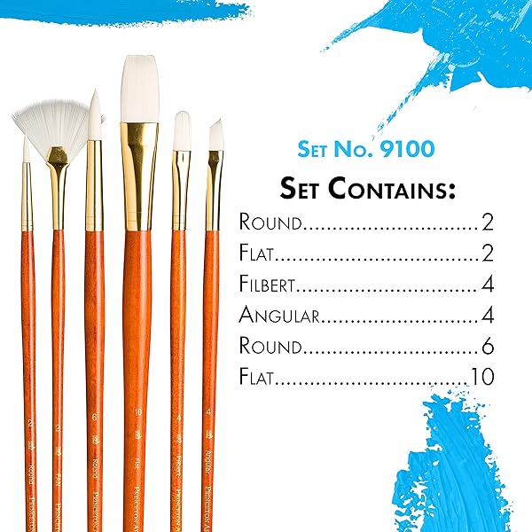 Princeton Princeton RealValue Paintbrush Set: Round, Fan, Filbert, Angular & Flat Brushes in Orange - Perfect for Artists! - View 2 of 8