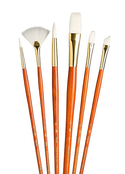Princeton RealValue Paintbrush Set: Round, Fan, Filbert, Angular & Flat Brushes in Orange - Perfect for Artists!