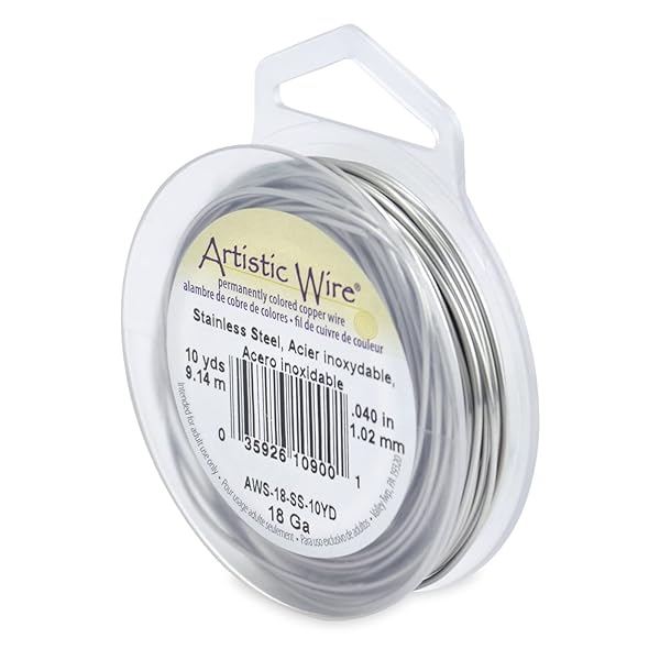 Beadalon Artistic Wire 18 Gauge Stainless Steel Jewelry Wrapping Wire - 10 Yards for Crafting
