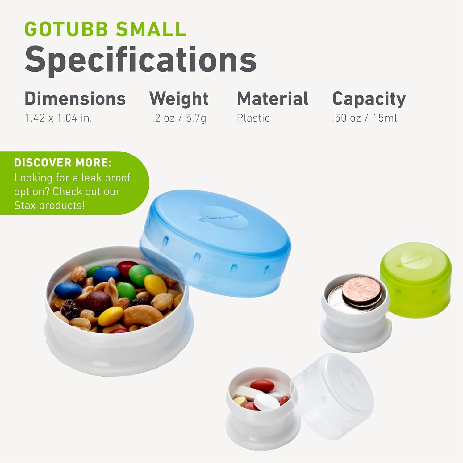 humangear humangear GoTubb Hard Container Easy Open Food Safe Material Clear Green Blue Small - View 5 of 9