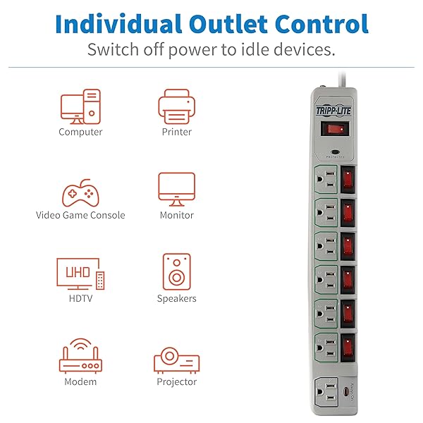TRIPP LITE Tripp Lite TLP76MSG Surge Protector: 7 Outlet Power Strip with 6ft Cord & $25K Insurance - Lifetime Warranty - View 6 of 10