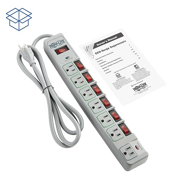 TRIPP LITE Tripp Lite TLP76MSG Surge Protector: 7 Outlet Power Strip with 6ft Cord & $25K Insurance - Lifetime Warranty - View 9 of 10
