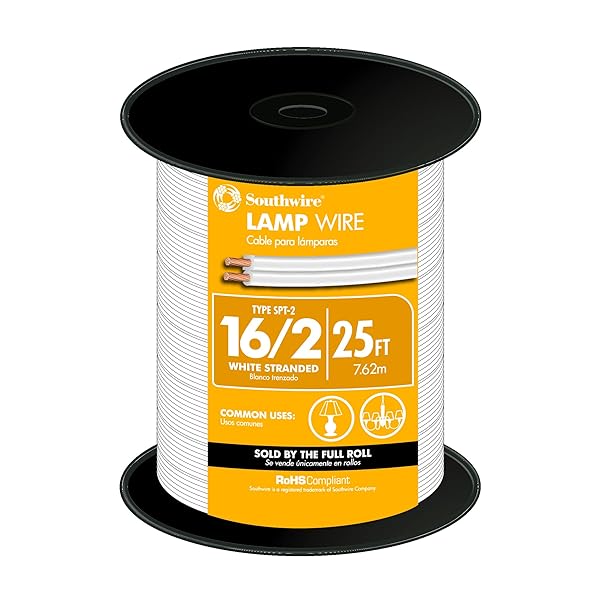 Southwire Buy Woods Southwire 55682121 25ft 16-Gauge 2 Conductor SPT-2 Lamp Cord - Durable White Thermoplastic Insulation
