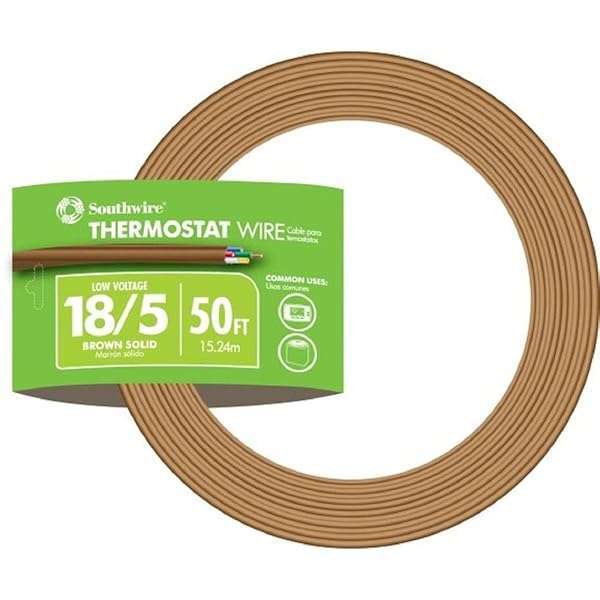 Southwire Southwire 64169622 5 Conductor 18/5 Thermostat Wire - 50ft Brown 18-Gauge Solid Copper Cable for Power-Limited Circuits
