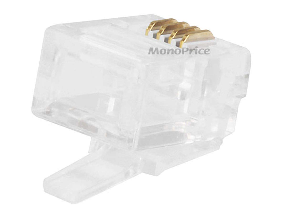 Monoprice Monoprice 6P4C RJ11 Modular Plugs 50 Pack for Flat Solid Stranded Cable 1u 2 Prongs Clear - View 2 of 3