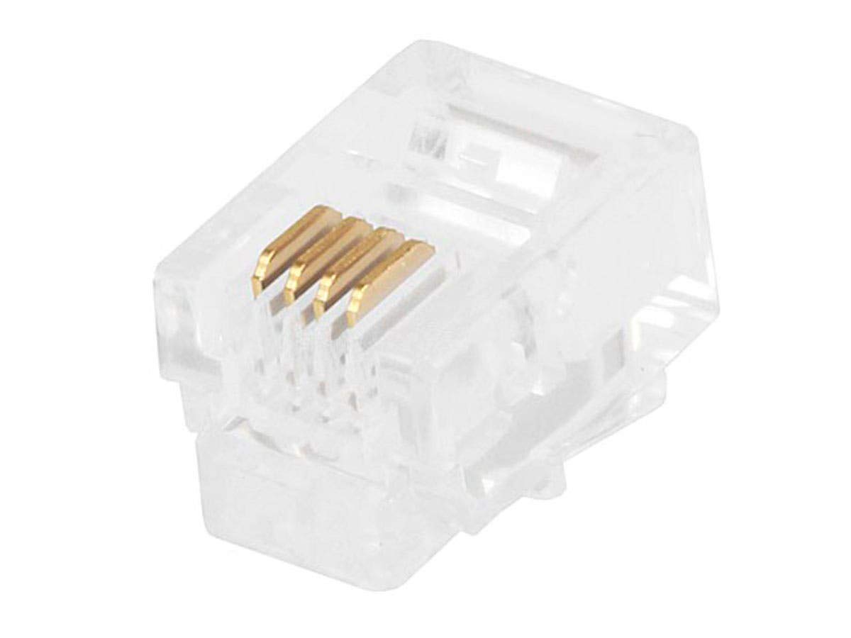 Monoprice 6P4C RJ11 Modular Plugs 50 Pack for Flat Solid Stranded Cable 1u 2 Prongs Clear