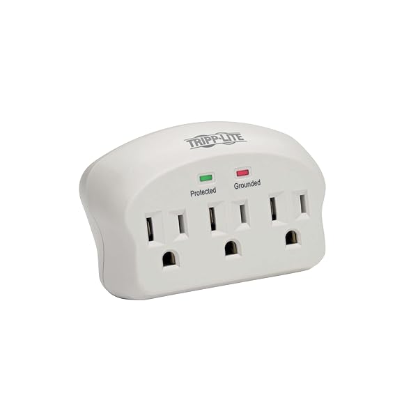 TRIPP LITE Tripp Lite 3 Outlet Portable Surge Protector Power Strip - $5,000 Insurance, Direct Plug-In, Apple Compatible, Grey - View 2 of 6