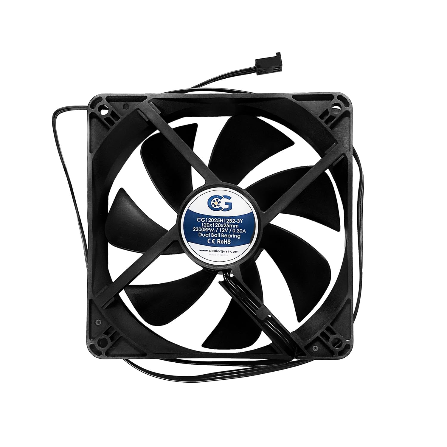 Coolerguys Dual Ball Bearing 12v 3pin High Speed Fan 120x25mm for Efficient Cooling and Performance - View 2 of 7