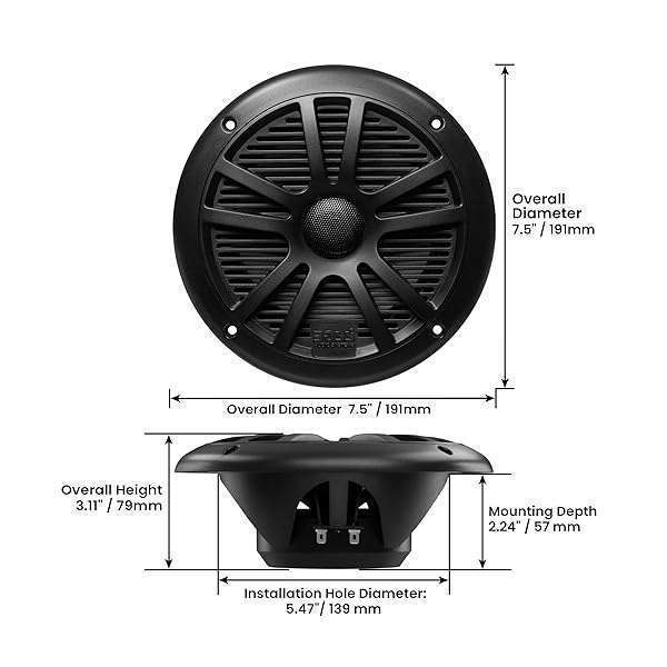 BOSS Audio Systems "Upgrade Your Boat Sound: BOSS MR6B 6.5" Marine Speakers - 180W, Weatherproof, Full Range, Coaxial, Sold in Pairs" - View 4 of 7