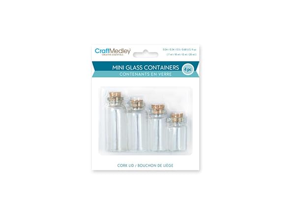 Craft Medley Craft Medley GB800 Glass Bottles Mini Containers with Cork Lid Multiple Sizes 7mL 10mL 15mL 20mL 4 Piece Set
