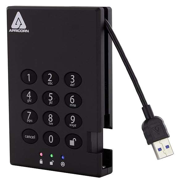Apricorn Apricorn 500GB Aegis Padlock USB 3.0: Secure 256-bit AES Encrypted Portable Hard Drive