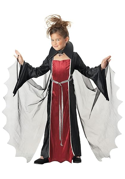 Girls Vampire Halloween Costume Gothic Velvet Dress with Mesh Wings and Stand-Up Collar Size Medium Plus 8-10