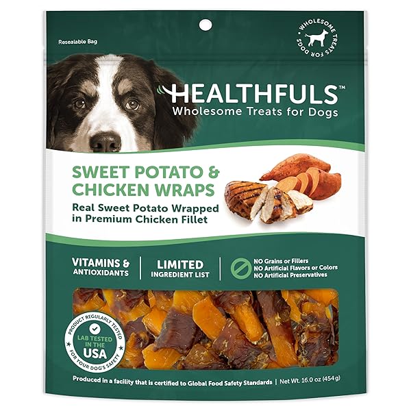 HEALTHFULS Healthfuls Chicken Wrapped Sweet Potato Dog Treats 16oz Natural Healthy Snack for Dogs