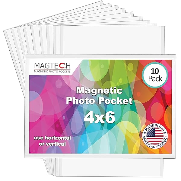Magtech Magtech Magnetic Pocket Picture Frame - 10 Pack, White, Holds 4x6 Photos - Perfect for Home & Office Decor
