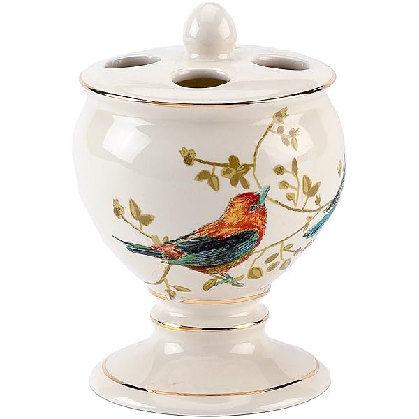 Avanti Linens Avanti Linens Gilded Birds Toothbrush Holder - Nature Inspired Ceramic Bathroom Decor