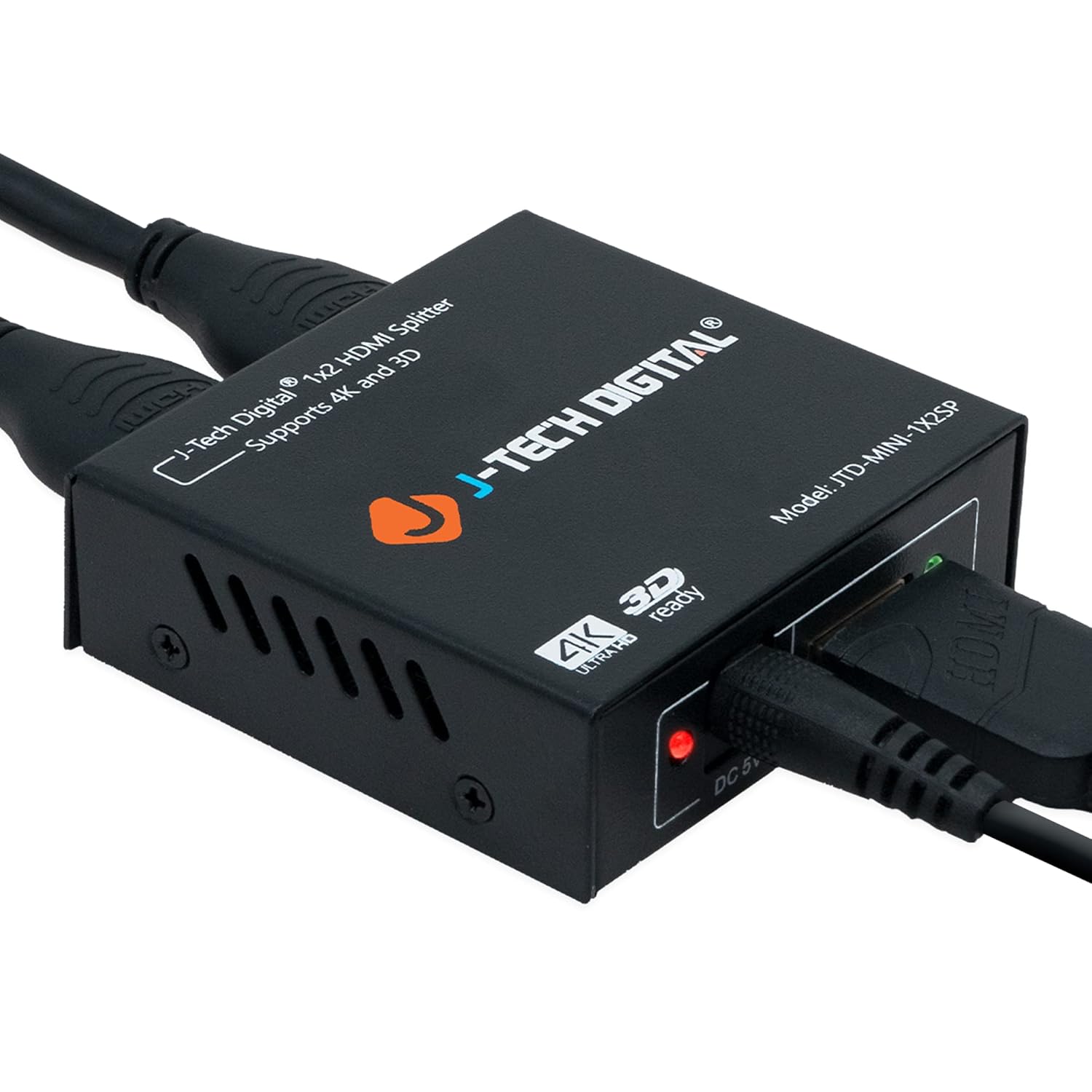 4K 60Hz HDMI Splitter 1 in 2 Out Powered Dual Monitor Splitter by J-Tech Digital JTD-MINI-1X2SP