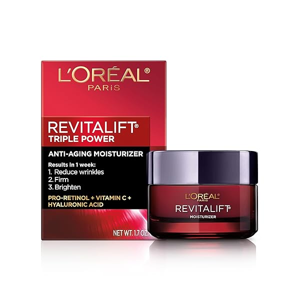 L'Oreal Paris Revitalift Triple Power Moisturizer: Anti-Aging with Pro Retinol, Hyaluronic Acid & Vitamin C for Youthful Skin