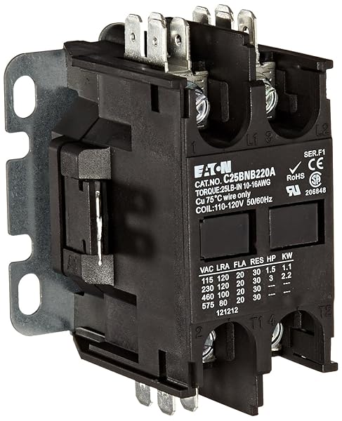 Eaton C25BNB220A Contactor: 20A Inductive, 1.5HP @ 115V, 3HP @ 230V, 120VAC Coil - Compact & Reliable Solution