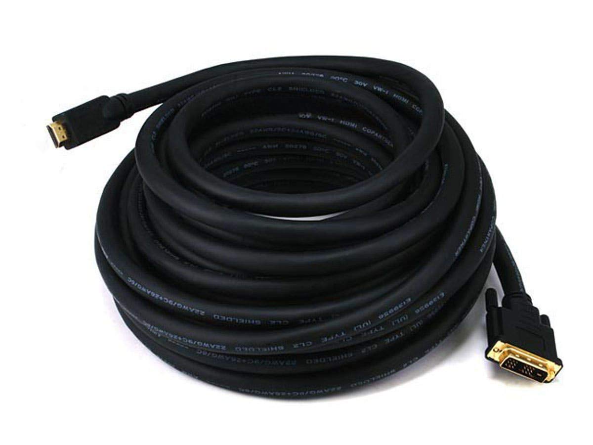 Monoprice 102810 50 Feet 22AWG CL2 HDMI to DVI Adapter Cable Black for High Quality Video Connection