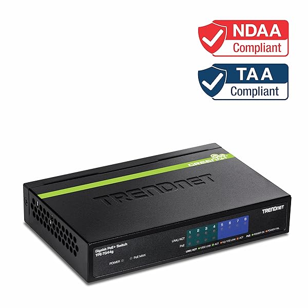 TRENDnet TRENDnet 8-Port Gigabit PoE+ Switch TPE-TG44G: 30W/Port, 61W Power Budget, Unmanaged Ethernet Switch - View 3 of 8