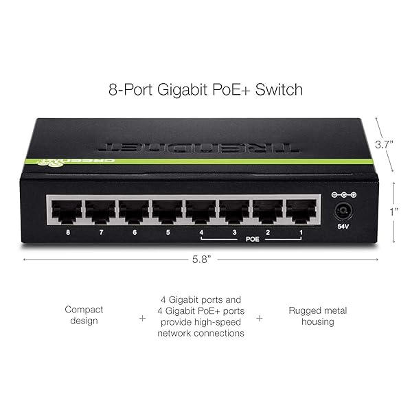 TRENDnet TRENDnet 8-Port Gigabit PoE+ Switch TPE-TG44G: 30W/Port, 61W Power Budget, Unmanaged Ethernet Switch - View 5 of 8