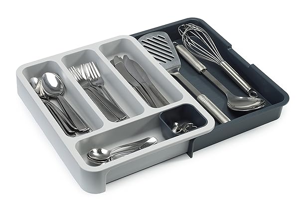 Joseph Joseph Joseph Joseph 85042 Expandable Cutlery Tray - Gray Drawer Organizer for Kitchen Storage
