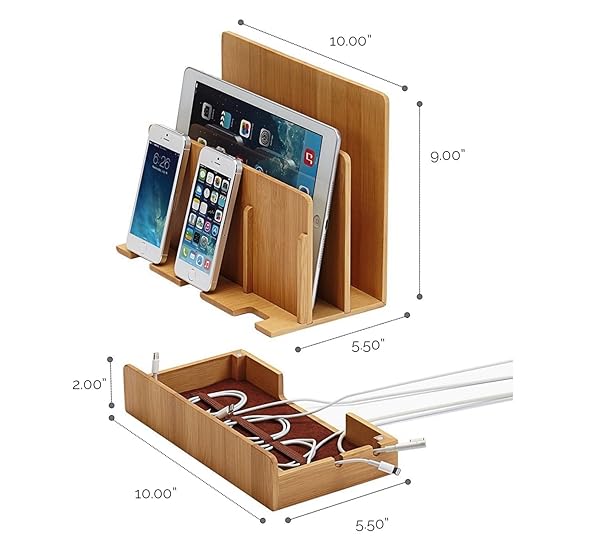 G.U.S GREAT USEFUL STUFF Eco-Friendly Bamboo Multi-Device Charging Station Dock for Laptops, Tablets & Phones - G.U.S. Organizer in Multiple Finishes - View 4 of 10