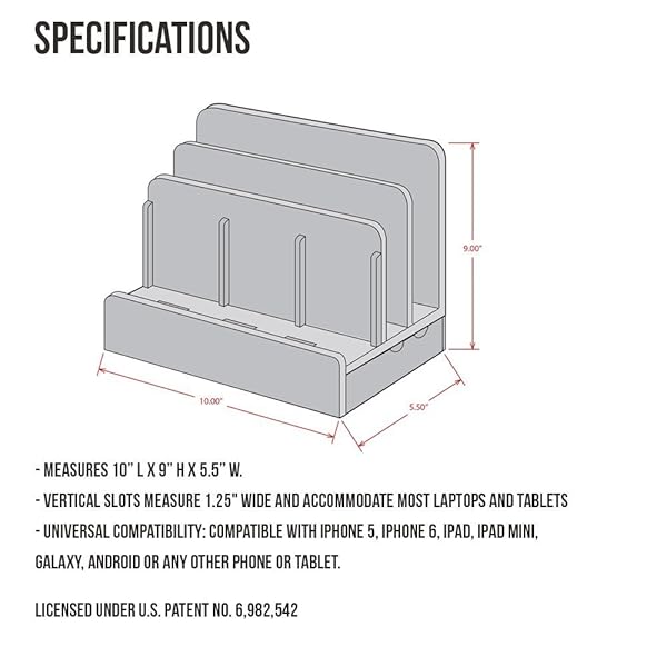 G.U.S GREAT USEFUL STUFF Eco-Friendly Bamboo Multi-Device Charging Station Dock for Laptops, Tablets & Phones - G.U.S. Organizer in Multiple Finishes - View 9 of 10
