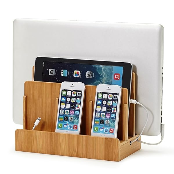G.U.S GREAT USEFUL STUFF Eco-Friendly Bamboo Multi-Device Charging Station Dock for Laptops, Tablets & Phones - G.U.S. Organizer in Multiple Finishes - View 2 of 10