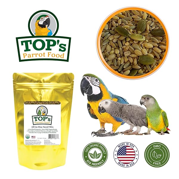 TOP's Parrot Food TOPs All in One Seed Mix for Large Birds Non GMO Peanut Soy Corn Free USDA Organic Certified 1lb - View 2 of 5