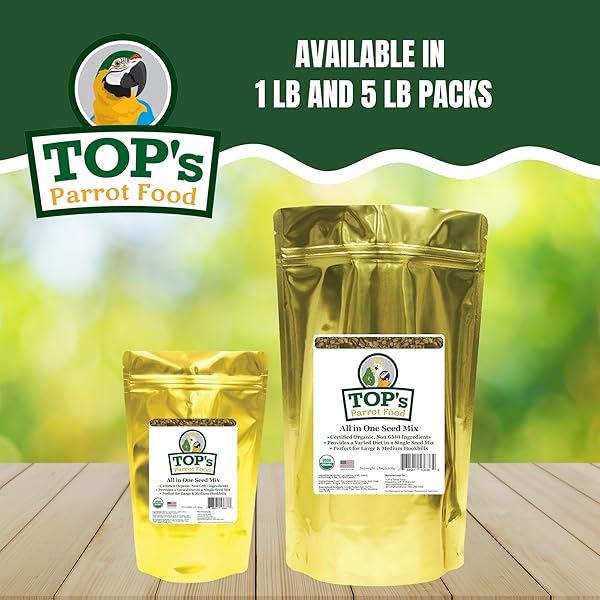 TOP's Parrot Food TOPs All in One Seed Mix for Large Birds Non GMO Peanut Soy Corn Free USDA Organic Certified 1lb - View 3 of 5