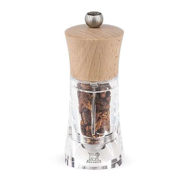 Peugeot "Peugeot Oleron 5.5" Chili Pepper Mill - Adjustable Acrylic & Beechwood Spice Grinder"