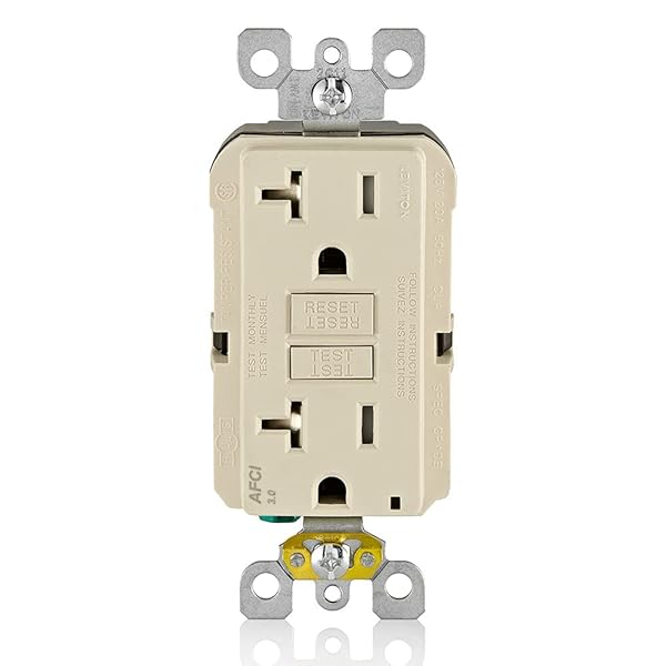 Leviton Leviton AFCI Outlet 20 Amp - Self-Test, Tamper-Resistant, LED Indicator, Fire Protection - AFTR2-T Light Almond