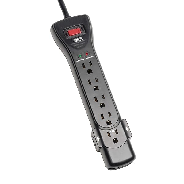 Tripp Lite 7-Outlet Surge Protector with 7ft Cord & $75K Insurance - 2160 Joules, Right Angle Plug, Black (SUPER7B)